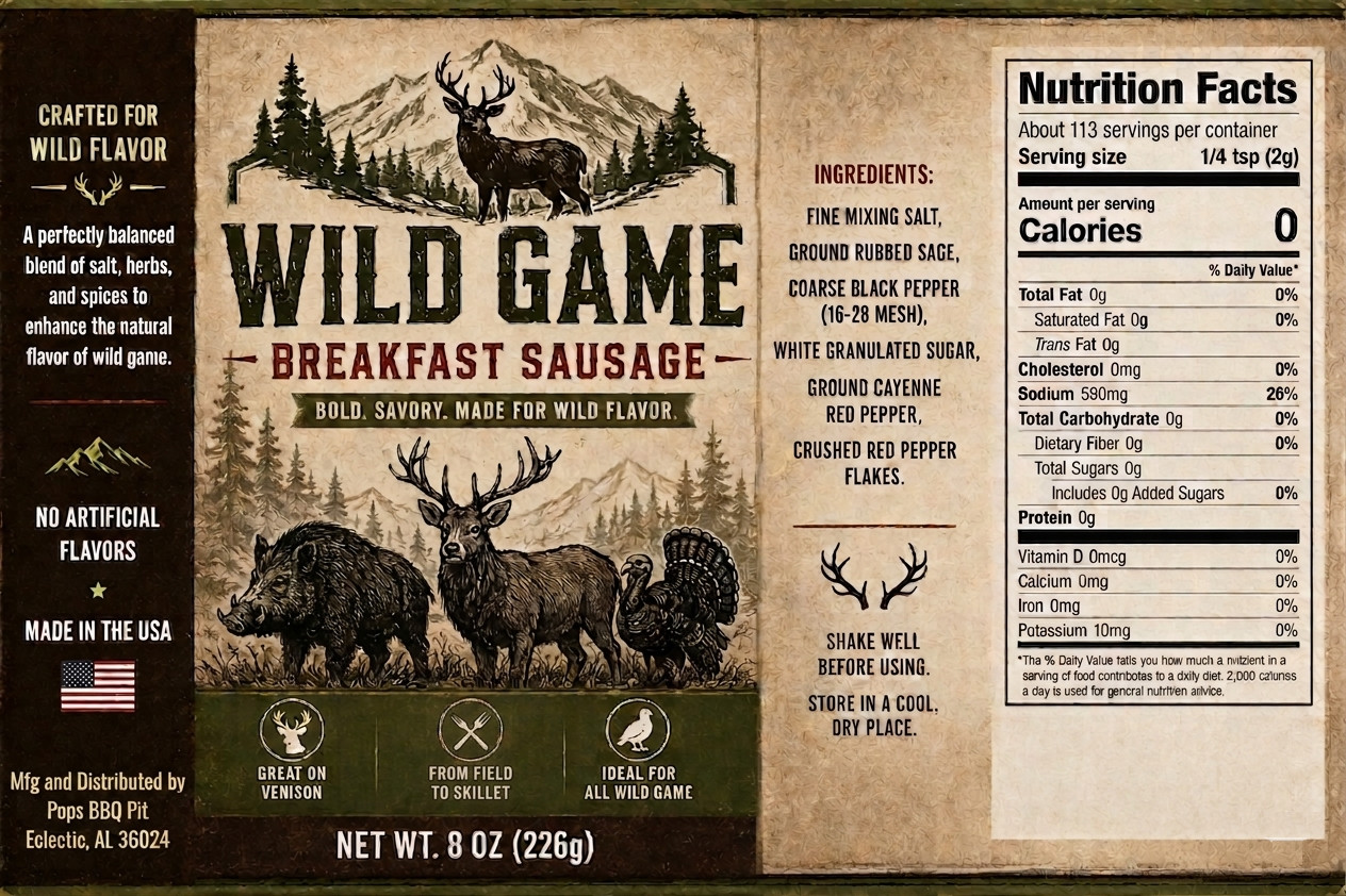 Pops BBQ Pit Wild Game Breakfast Sausage Seasoning 8 oz - Image 2